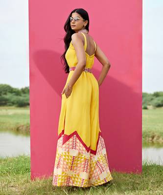 Yellow satin embroidery  jumpsuit 3