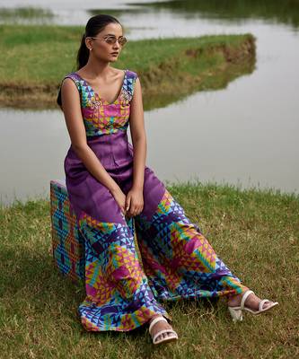 Purple satin embroidery  jumpsuit 1