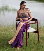 Purple satin embroidery  skirt set