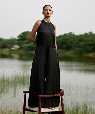 Black satin embroidery  jumpsuit 1