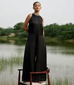 Black satin embroidery  jumpsuit