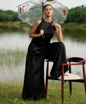 Black satin embroidery  jumpsuit 2