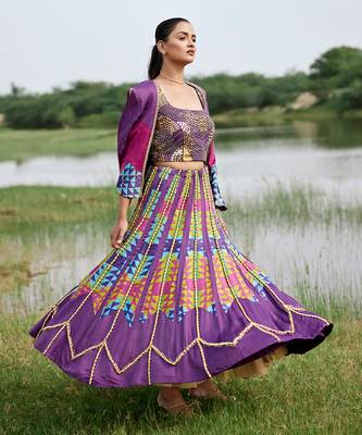 Purple Satin Embroidery Lehanga Set 1