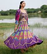 Purple Satin Embroidery Lehanga Set