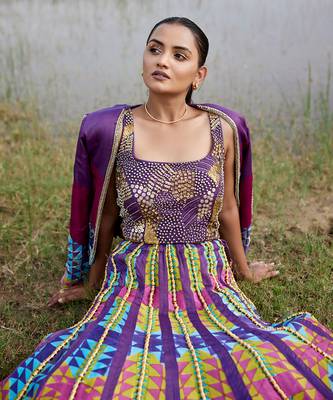 Purple Satin Embroidery Lehanga Set 2