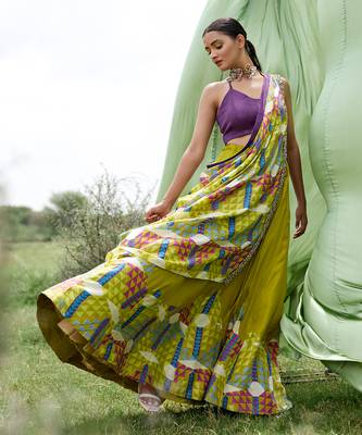 Green Satin Embroidery Lehanga Set 1