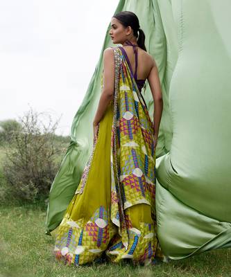 Green Satin Embroidery Lehanga Set 2