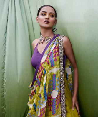 Green Satin Embroidery Lehanga Set 3
