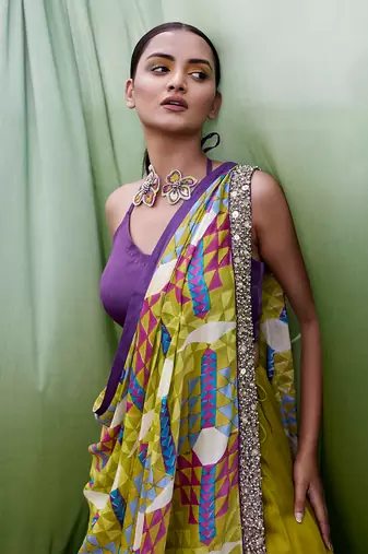 Green Satin Embroidery Lehanga Set