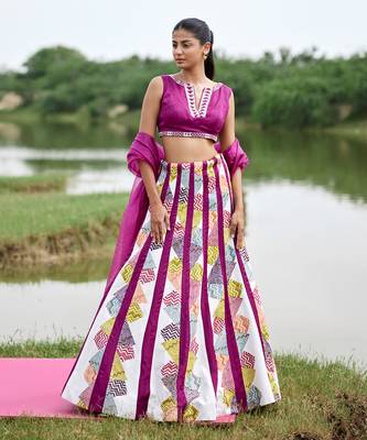 Purple Satin Embroidery Lehanga Set 1