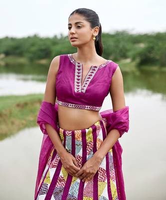 Purple Satin Embroidery Lehanga Set 2