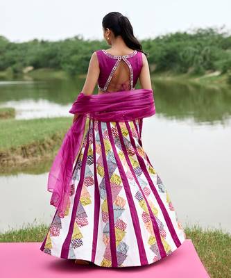 Purple Satin Embroidery Lehanga Set 3