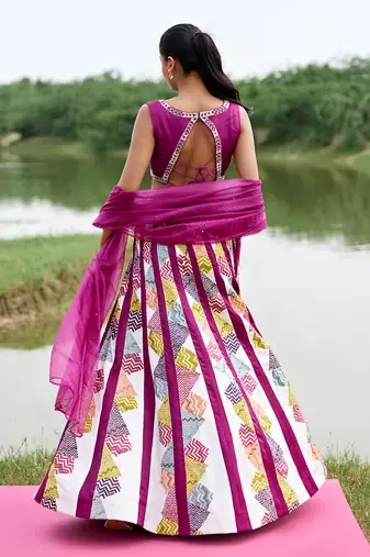 Purple Satin Embroidery Lehanga Set