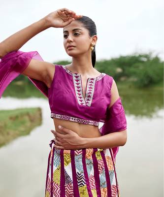 Purple Satin Embroidery Lehanga Set 4