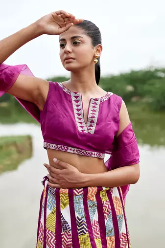 Purple Satin Embroidery Lehanga Set