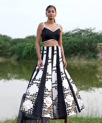 Black Satin Embroidery Lehanga Set 1
