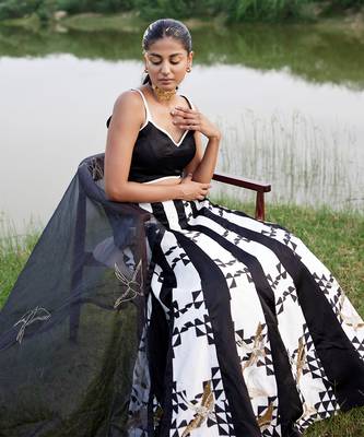 Black Satin Embroidery Lehanga Set 2