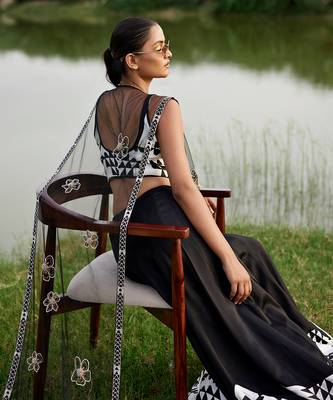 Black Satin Embroidery Lehanga Set 2