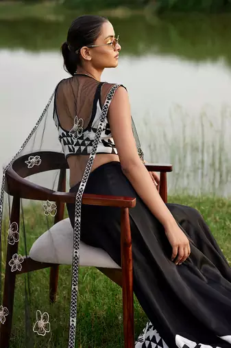 Black Satin Embroidery Lehanga Set