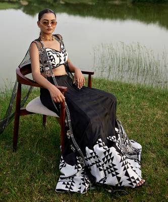 Black Satin Embroidery Lehanga Set 3