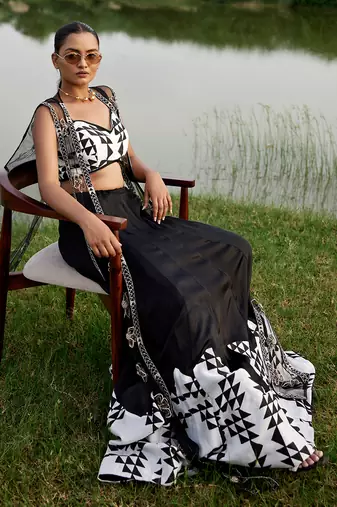 Black Satin Embroidery Lehanga Set