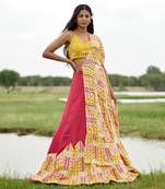 Yellow Satin Embroidery Lehanga Set