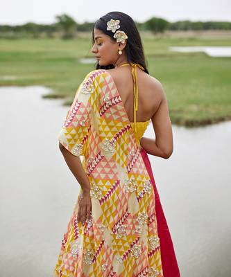 Yellow Satin Embroidery Lehanga Set 2