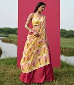 Yellow Satin Embroidery Lehanga Set
