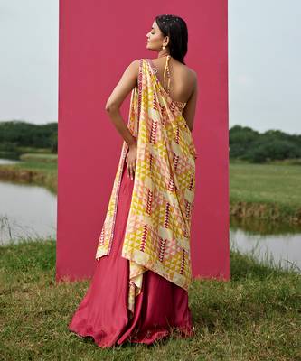 Yellow Satin Embroidery Lehanga Set 2