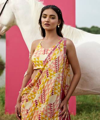 Yellow Satin Embroidery Lehanga Set 3