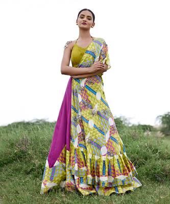 Magenta Satin Embroidery Lehanga Set 1