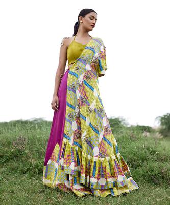 Magenta Satin Embroidery Lehanga Set 2