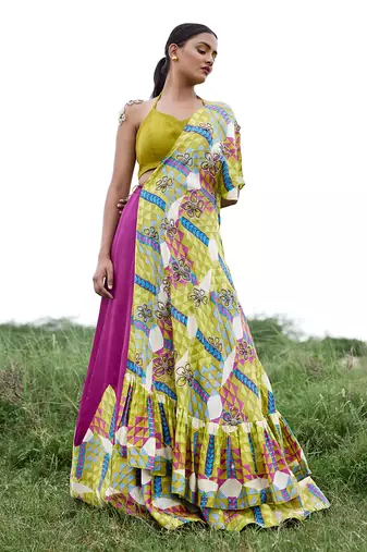Magenta Satin Embroidery Lehanga Set