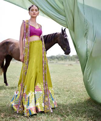 Green SATIN Embroidery Lehanga Set 1