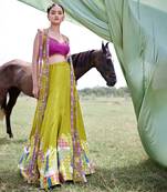 Green SATIN Embroidery Lehanga Set