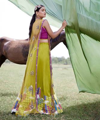 Green SATIN Embroidery Lehanga Set 2