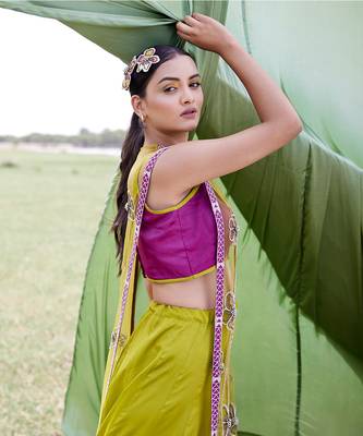 Green SATIN Embroidery Lehanga Set 3
