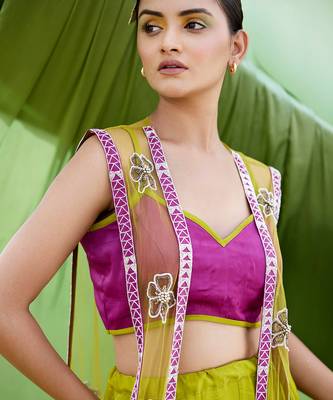 Green SATIN Embroidery Lehanga Set 4