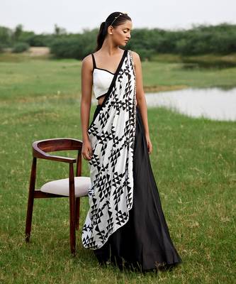Black Satin Embroidery Lehanga Set 1