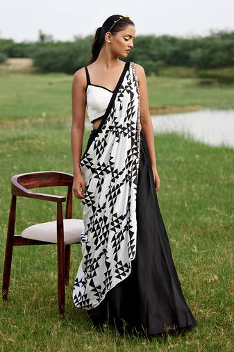 Black Satin Embroidery Lehanga Set