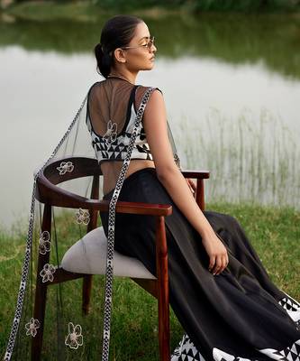 Black Satin Embroidery Lehanga Set 4