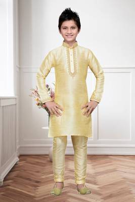 Gold art silk kurta churidar for kid's wear 1