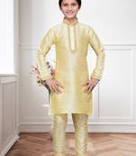 Gold art silk kurta churidar for kid's wear