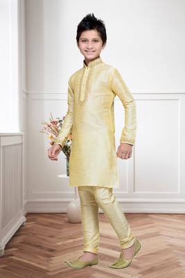 Gold art silk kurta churidar for kid's wear 2