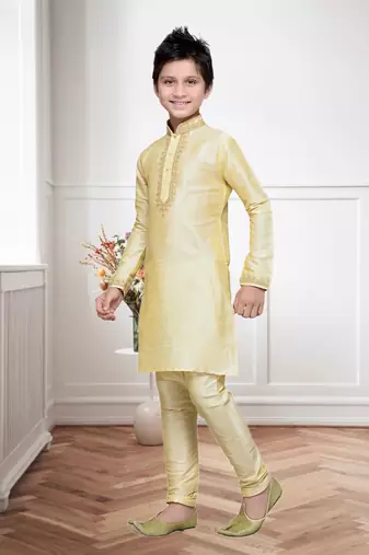 Gold art silk kurta churidar for kid's wear