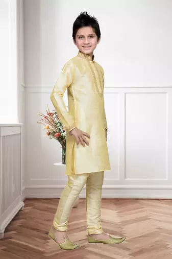 Gold art silk kurta churidar for kid's wear