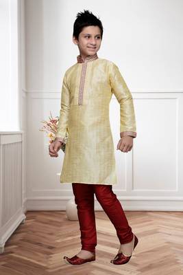 Fawn art silk kurta churidar for kid's wear 2