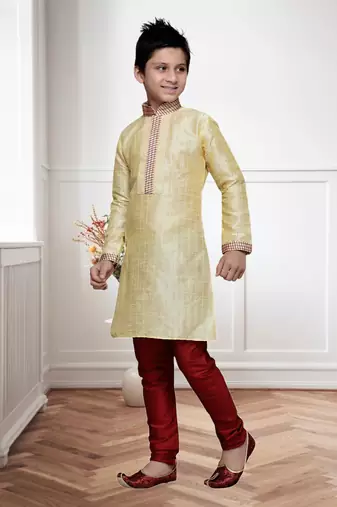 Fawn art silk kurta churidar for kid's wear