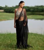 Black net saree with blouse