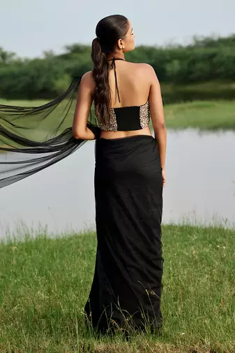 Black net saree with blouse